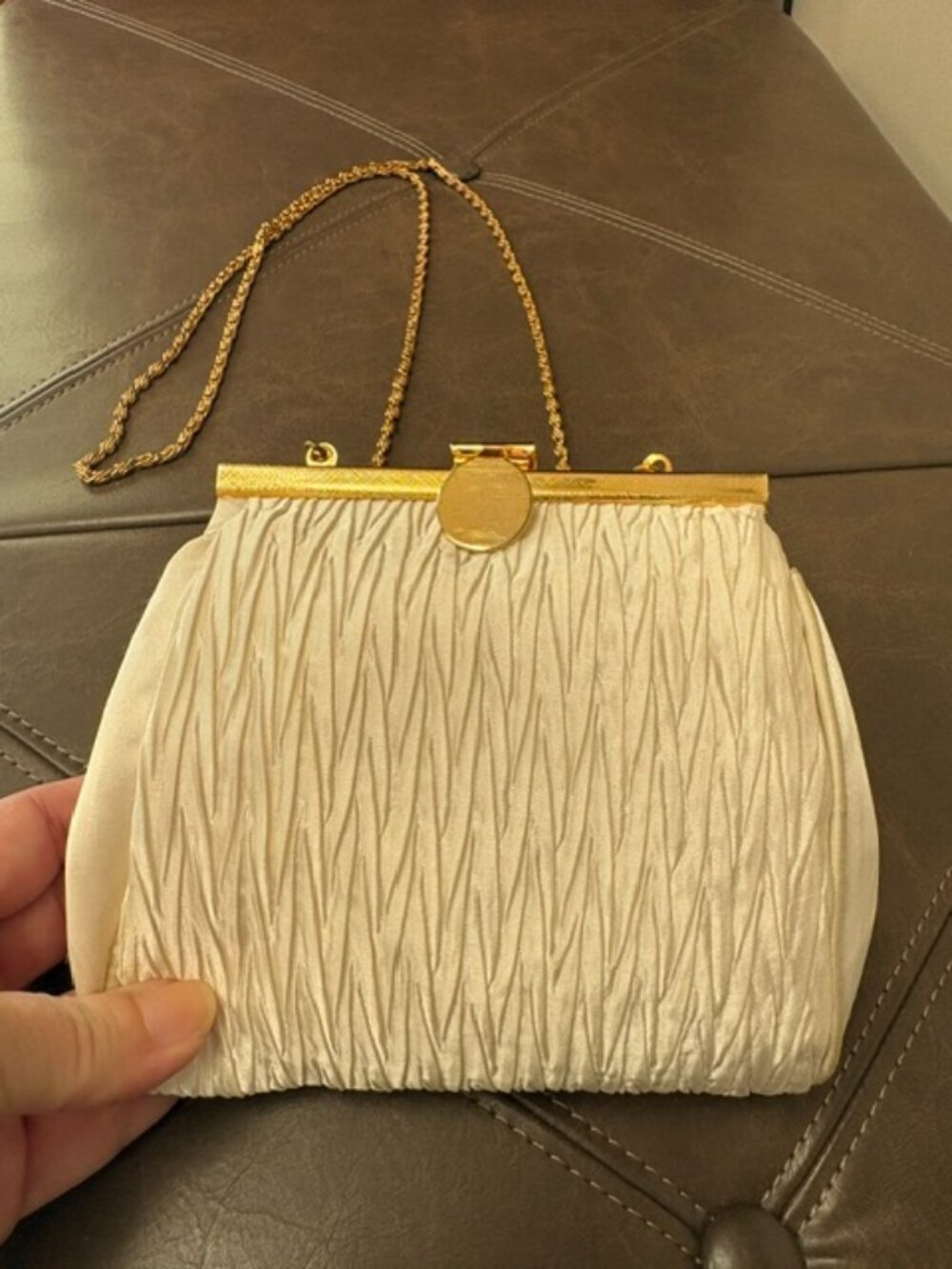Vintage La Regale Ivory Evening Purse Satin Lining Bridal
